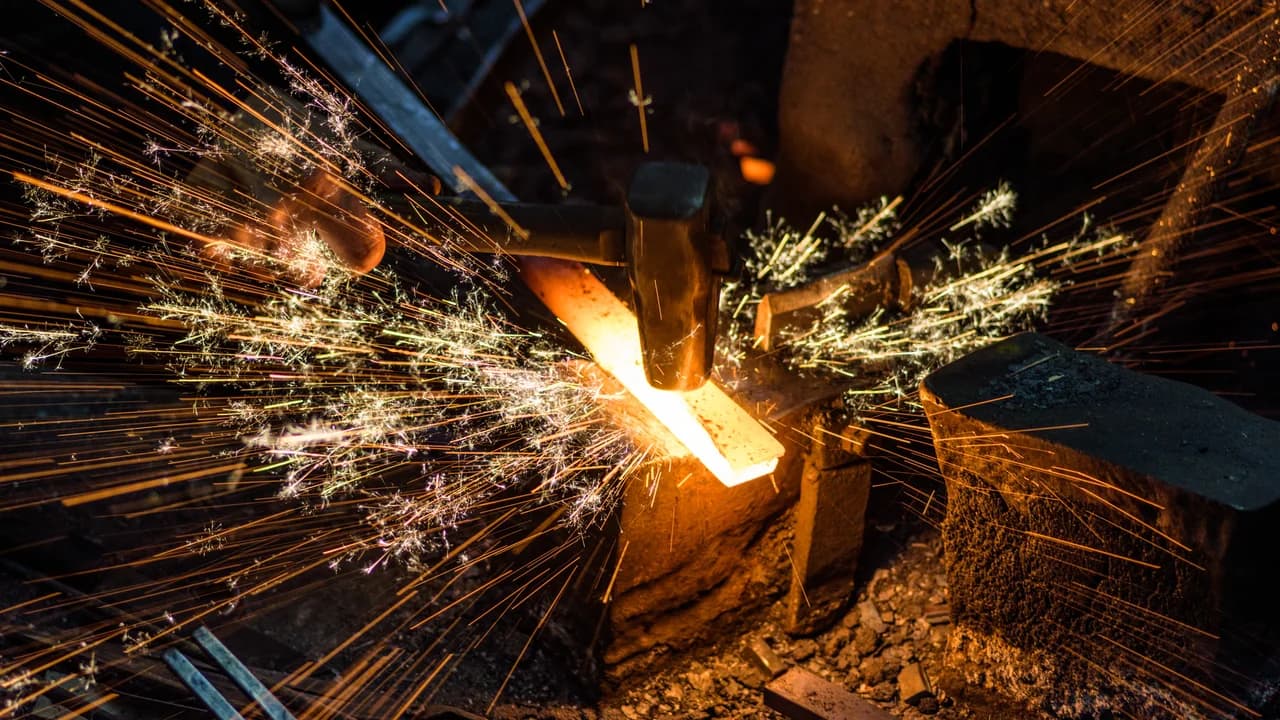 Iron being forged in a blacksmith's workshop